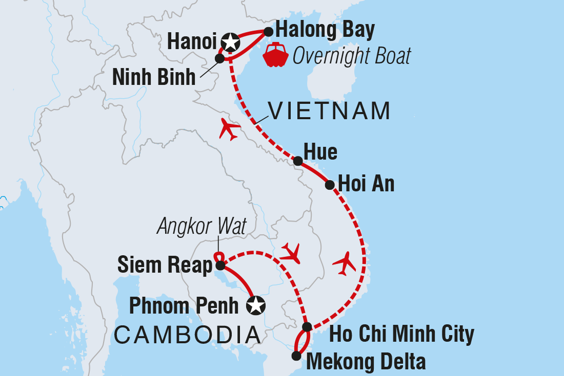tourhub | Intrepid Travel | Classic Cambodia & Vietnam | TKKHC | Route Map