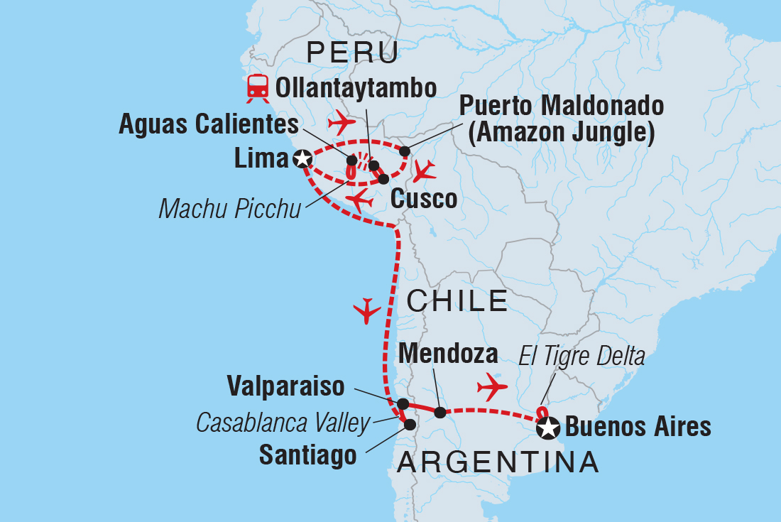 Premium Peru, Chile &amp; Argentina Itinerary Map