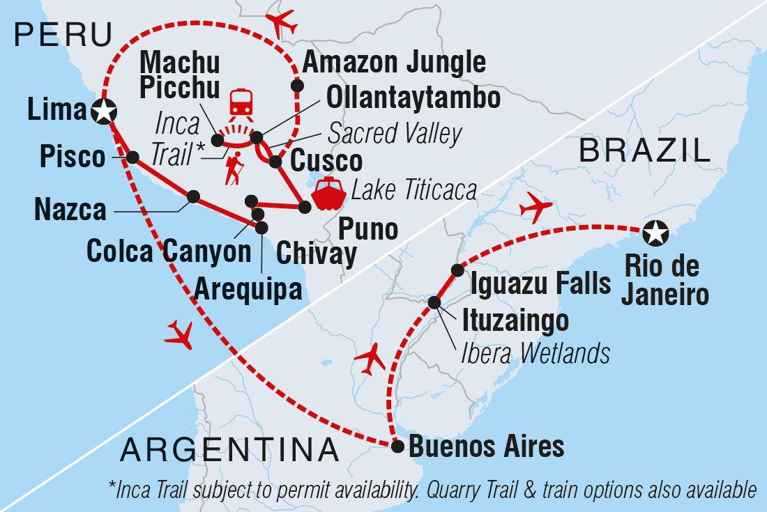 tourhub | Intrepid Travel | Ultimate Peru, Argentina & Brazil | Tour Map
