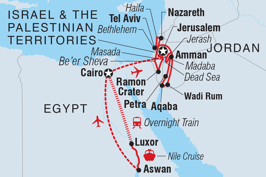 tourhub | Intrepid Travel | Classic Egypt, Jordan, Israel & the Palestinian Territories | Tour Map