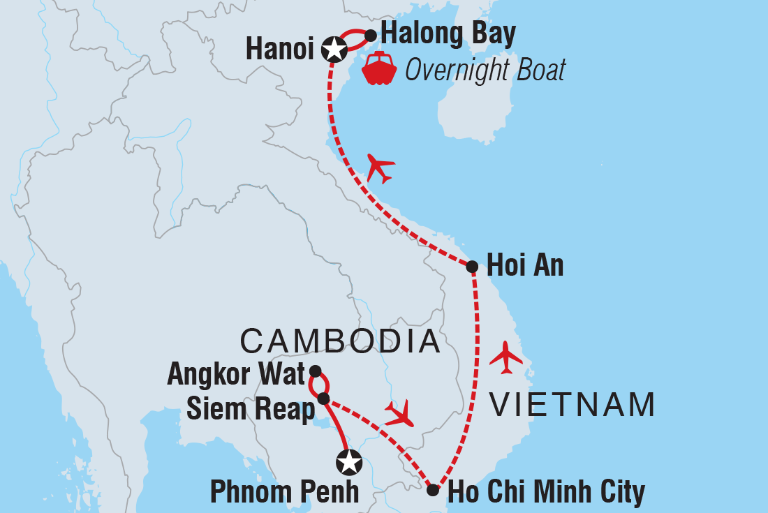 tourhub | Intrepid Travel | Cambodia & Vietnam Discovery | TKKCC | Route Map