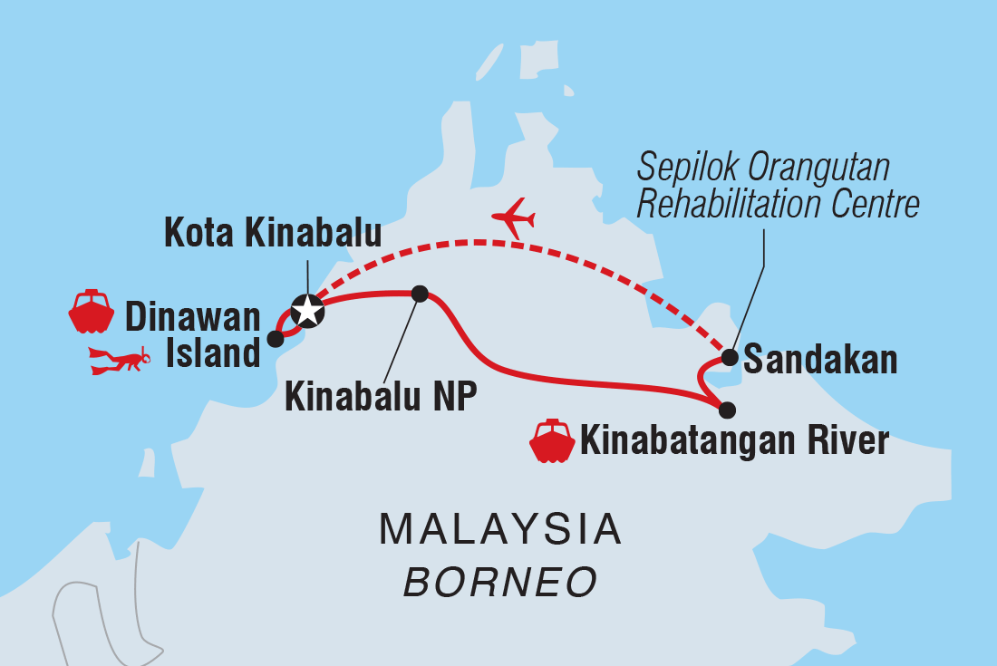 tourhub | Intrepid Travel | Borneo Family Holiday Comfort | Tour Map