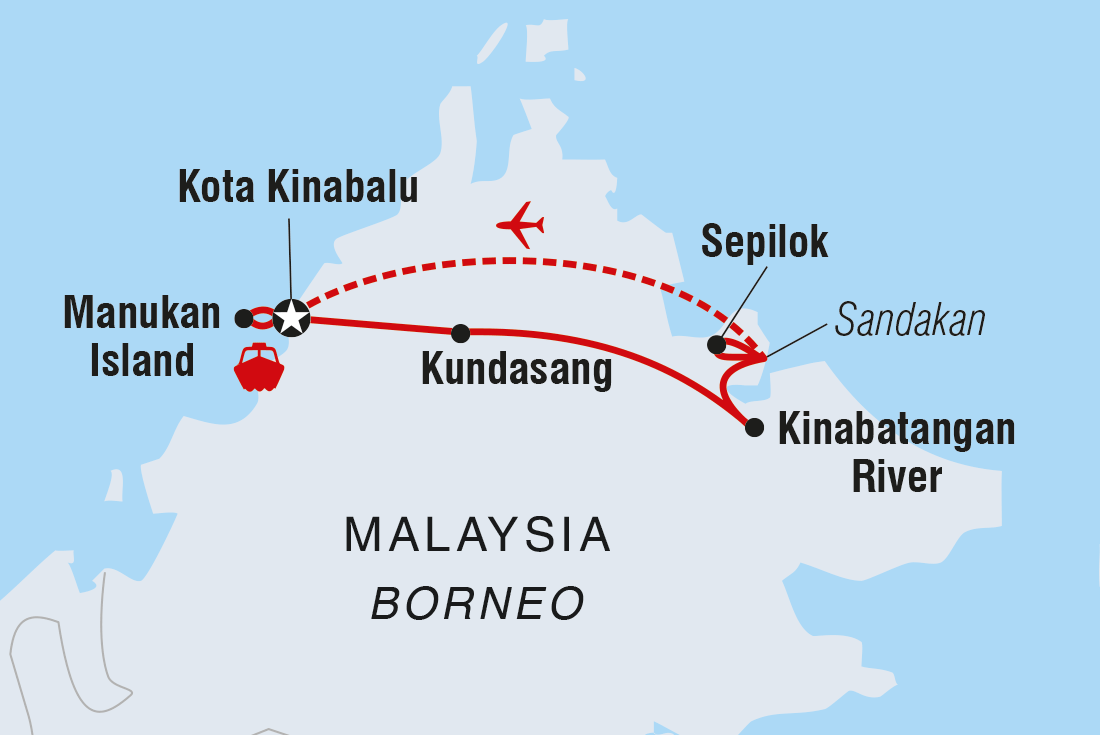 tourhub | Intrepid Travel | Classic Borneo | TMKB | Route Map