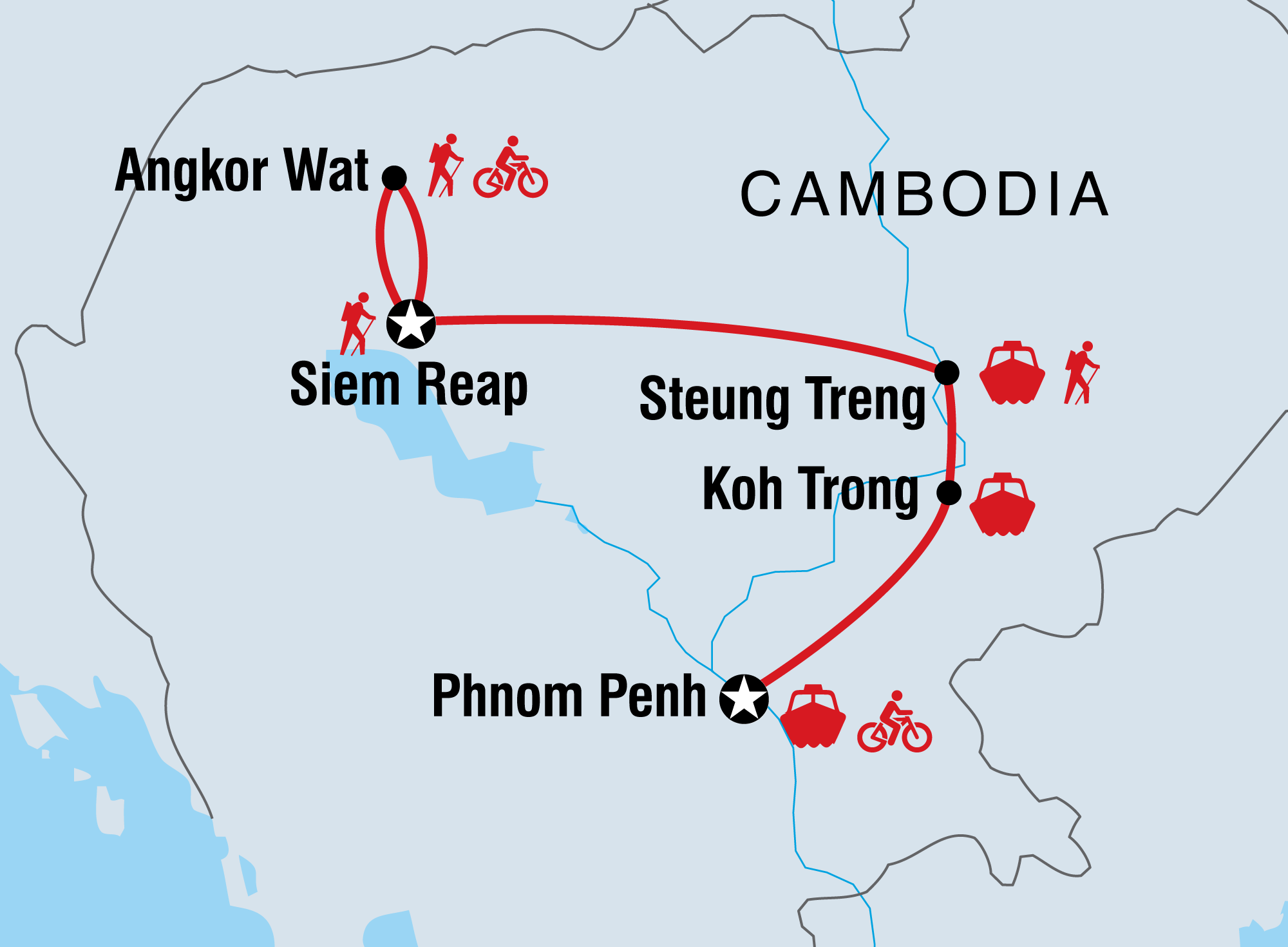 tourhub | Intrepid Travel | Cambodia: Hike, Bike & Kayak | TKXC | Route Map