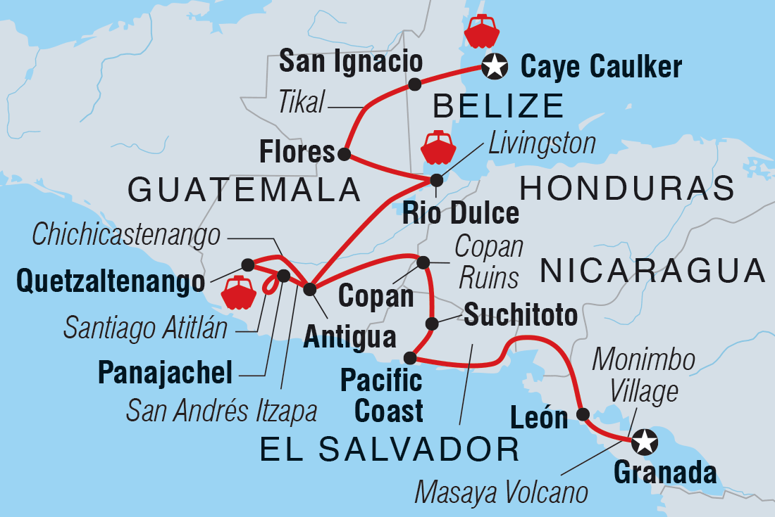 tourhub | Intrepid Travel | Nicaragua to Belize Discovery | Tour Map
