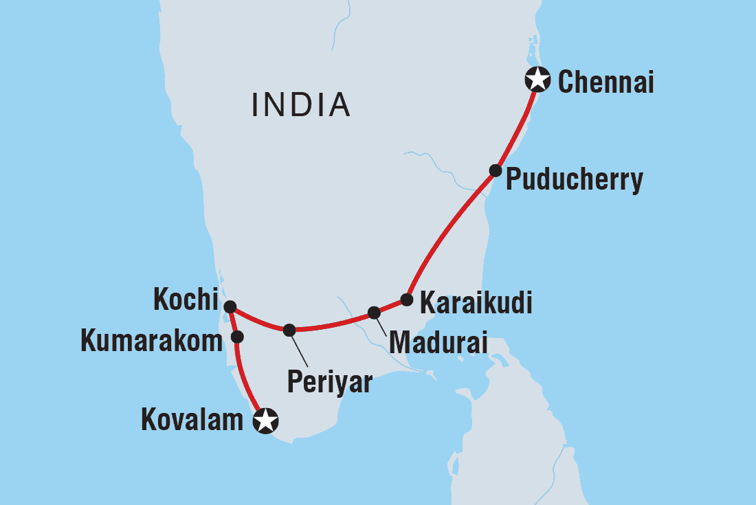 tourhub | Intrepid Travel | Classic South India | HHKS | Route Map