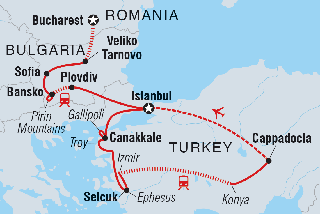 tourhub | Intrepid Travel | Romania, Bulgaria & Turkey Discovery | Tour Map