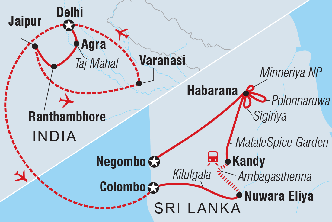 tourhub | Intrepid Travel | Premium India and Sri Lanka | Tour Map