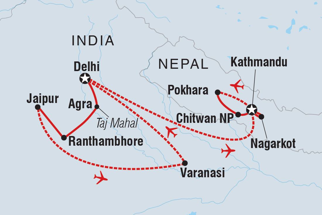 tourhub | Intrepid Travel | Premium India & Nepal | Tour Map
