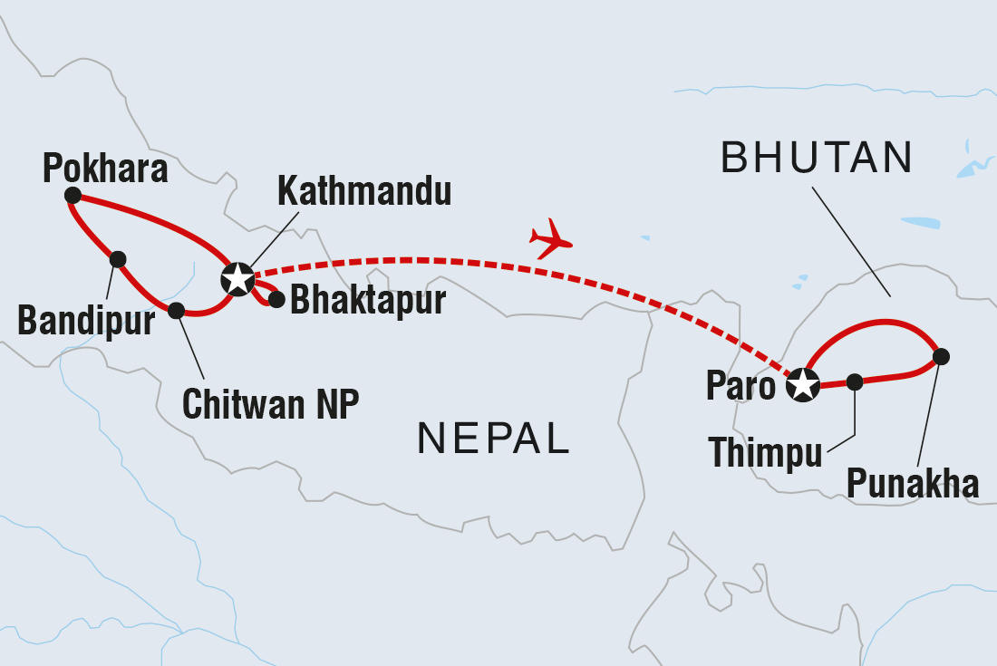 tourhub | Intrepid Travel | Nepal & Bhutan Journey | Tour Map