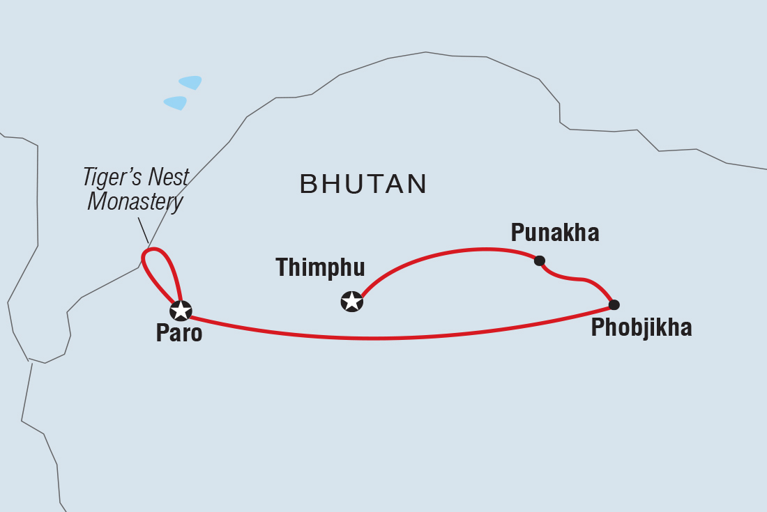 tourhub | Intrepid Travel | Premium Bhutan | Tour Map