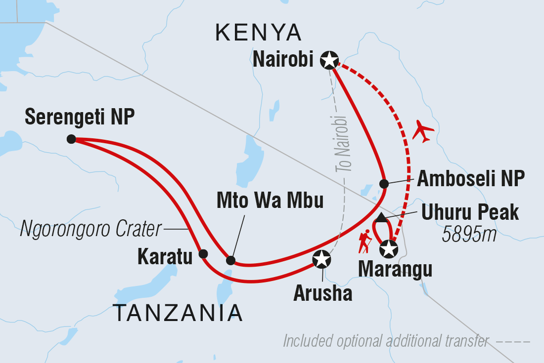 tourhub | Intrepid Travel | Kilimanjaro & Serengeti Adventure | Tour Map