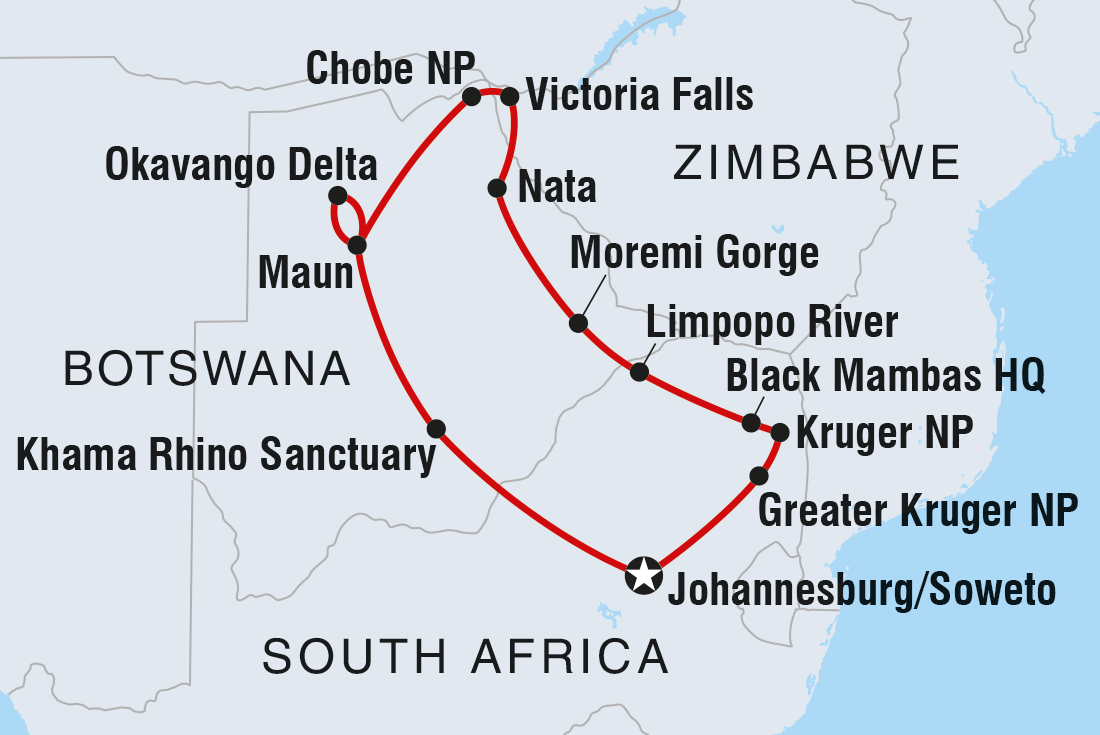 tourhub | Intrepid Travel | Experience Southern Africa | Tour Map
