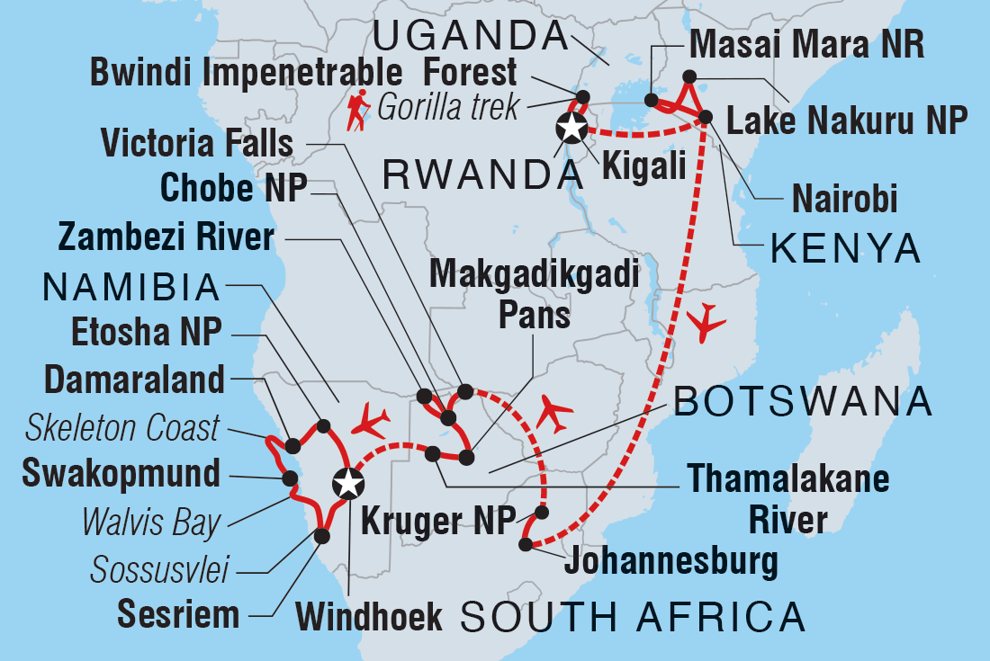 tourhub | Intrepid Travel | Premium Eastern and Southern Africa | Tour Map