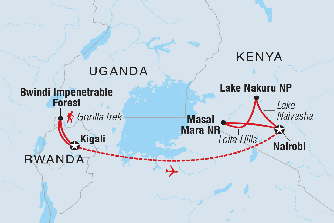 tourhub | Intrepid Travel | Premium Uganda, Rwanda & Kenya  | Tour Map