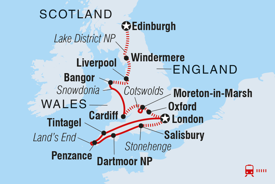 Best of England and Wales Itinerary Map