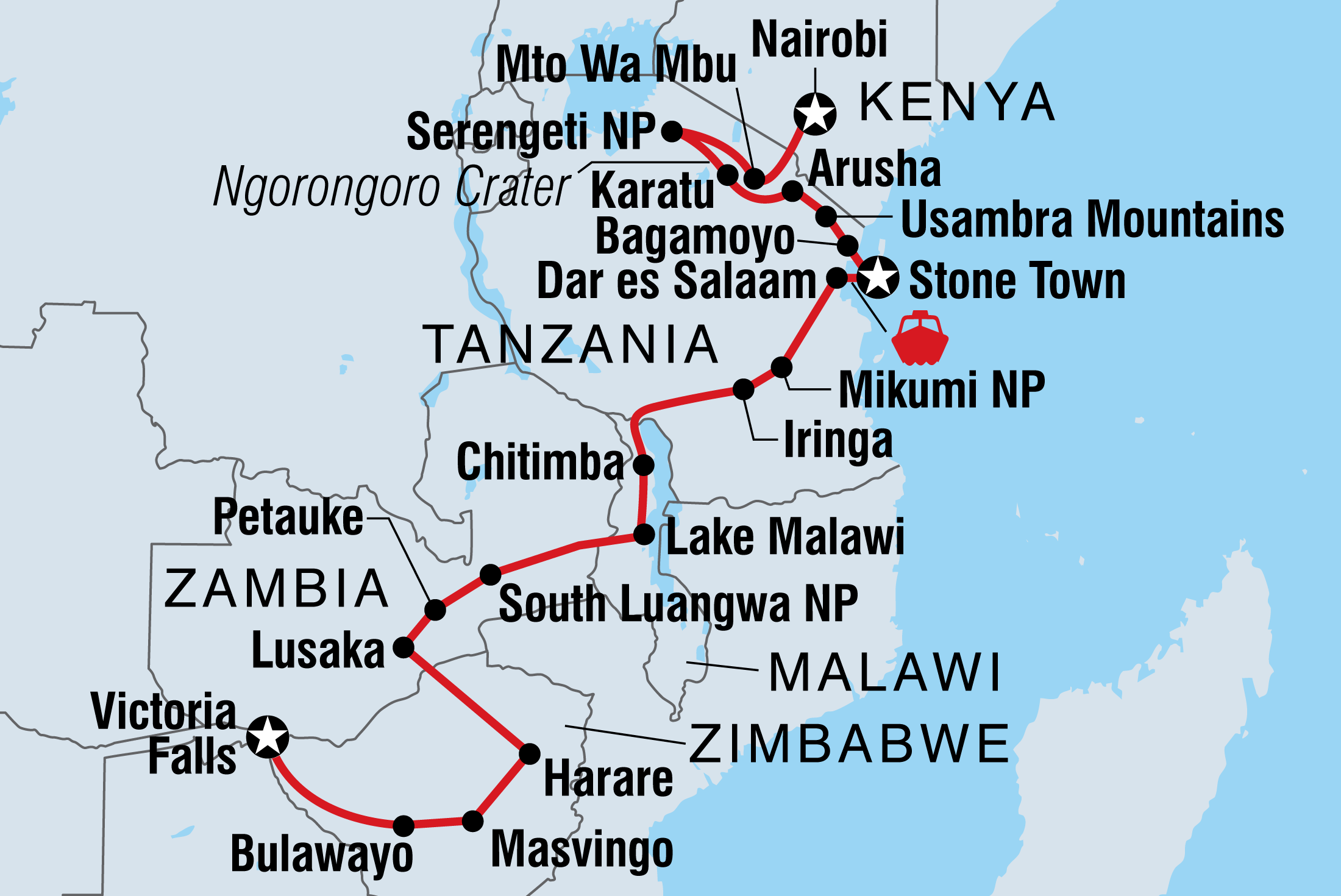 tourhub | Intrepid Travel | Vic Falls to Kenya | Tour Map
