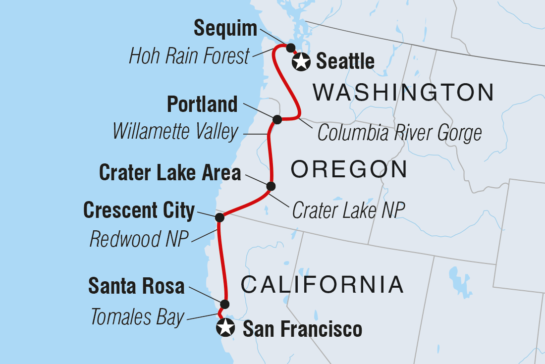 tourhub | Intrepid Travel | San Francisco to Seattle | Tour Map