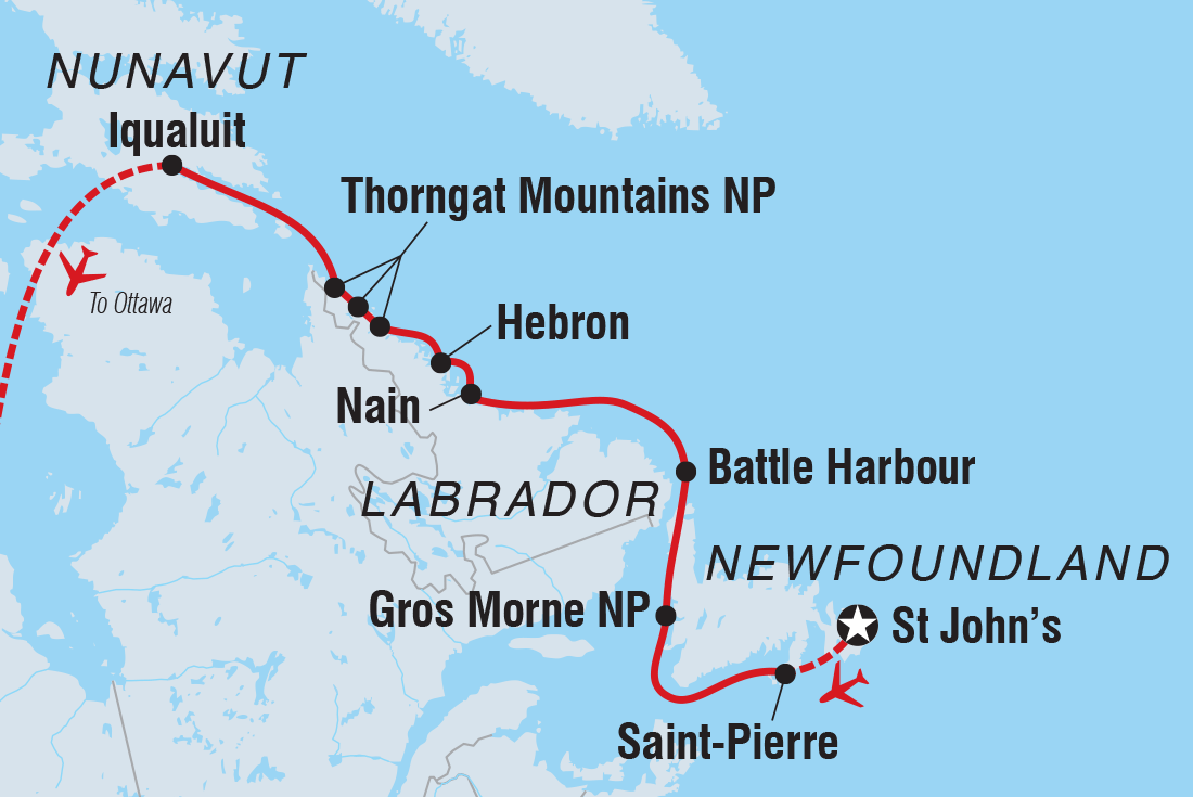 tourhub | Intrepid Travel | Newfoundland & Wild Labrador: A Torngat Mountains Adventure  | Tour Map