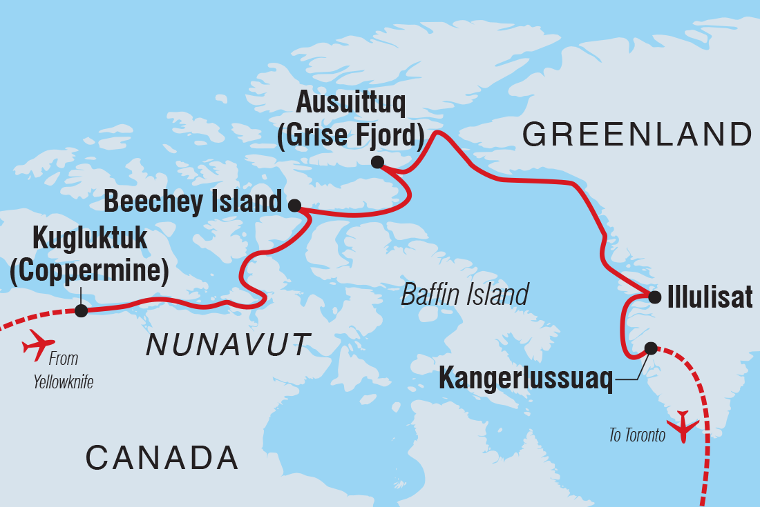 tourhub | Intrepid Travel | Out of the Northwest Passage: Canada to Greenland  | Tour Map