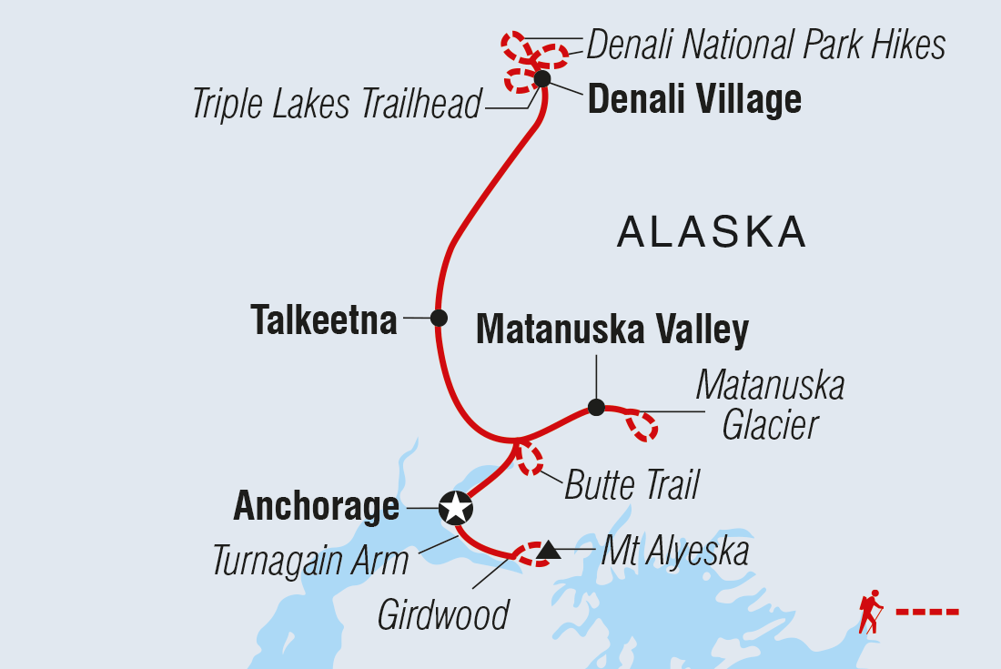 Hiking in Denali National Park Itinerary Map