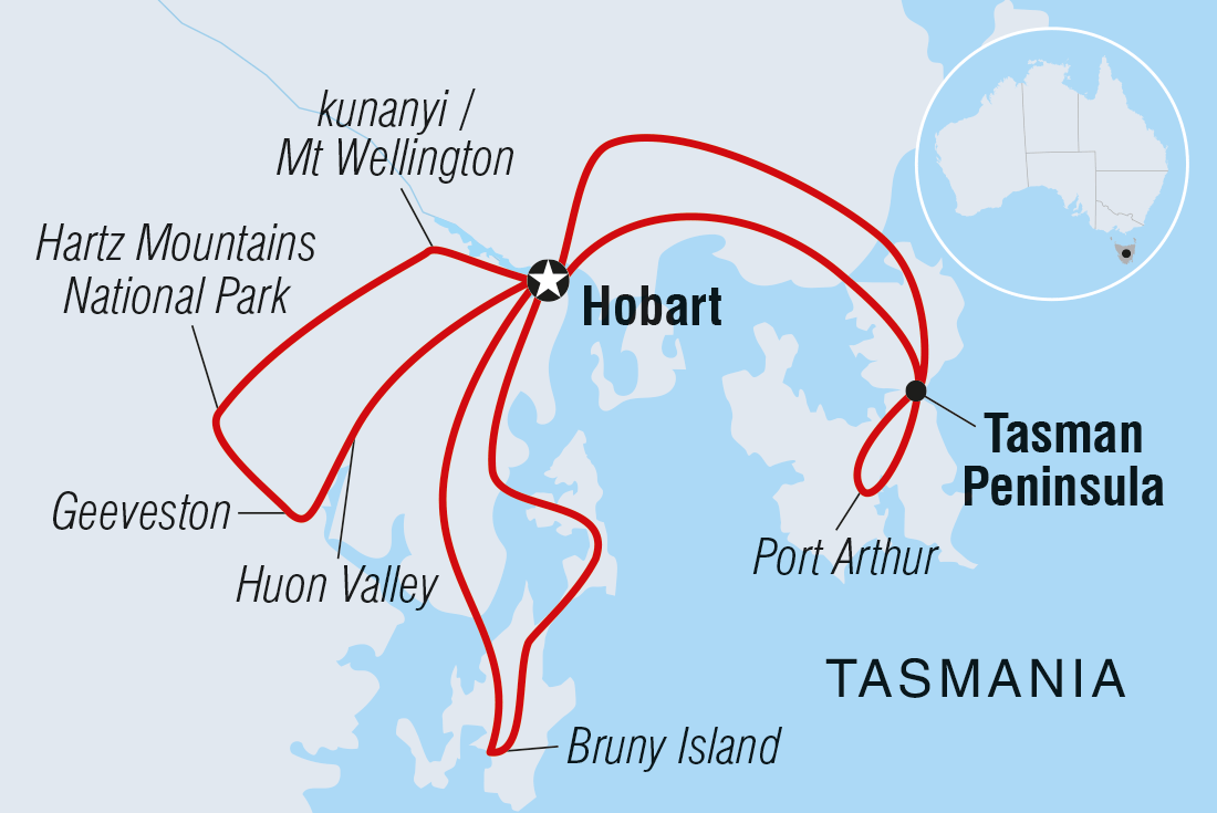 tourhub | Intrepid Travel | Best of Hobart & Southern Tasmania  | Tour Map