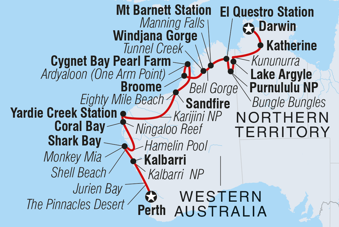 tourhub | Intrepid Travel | Darwin to Perth Overland | Tour Map