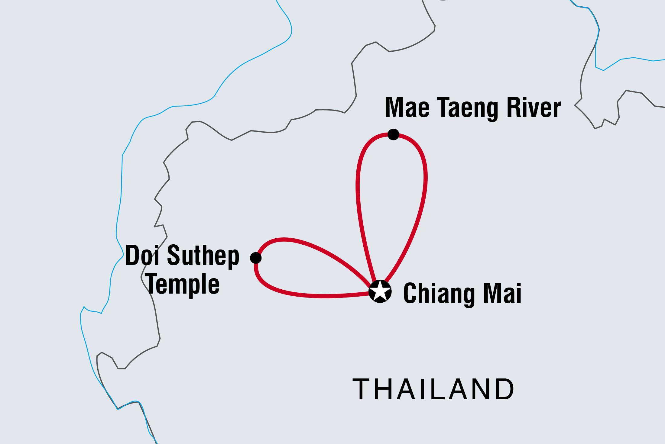 tourhub | Intrepid Travel | Chiang Mai Temples, Bikes & Whitewater Rafting  | TTAV | Route Map