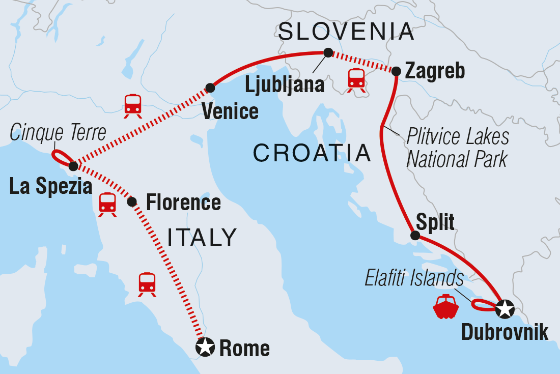 tourhub | Intrepid Travel | Dubrovnik to Rome | Tour Map