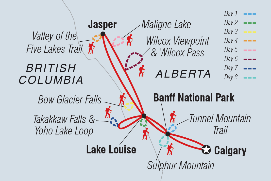 tourhub | Intrepid Travel | Hiking in the Canadian Rockies | Tour Map