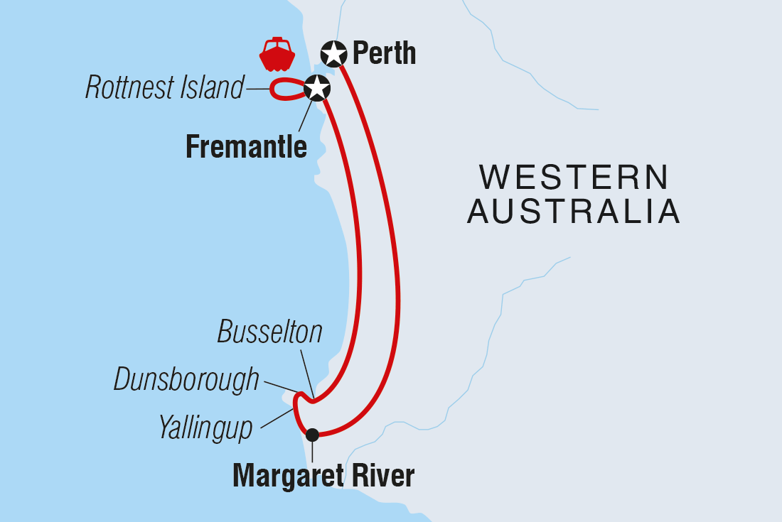 tourhub | Intrepid Travel | Best of Perth, Margaret River & Rottnest Island | Tour Map