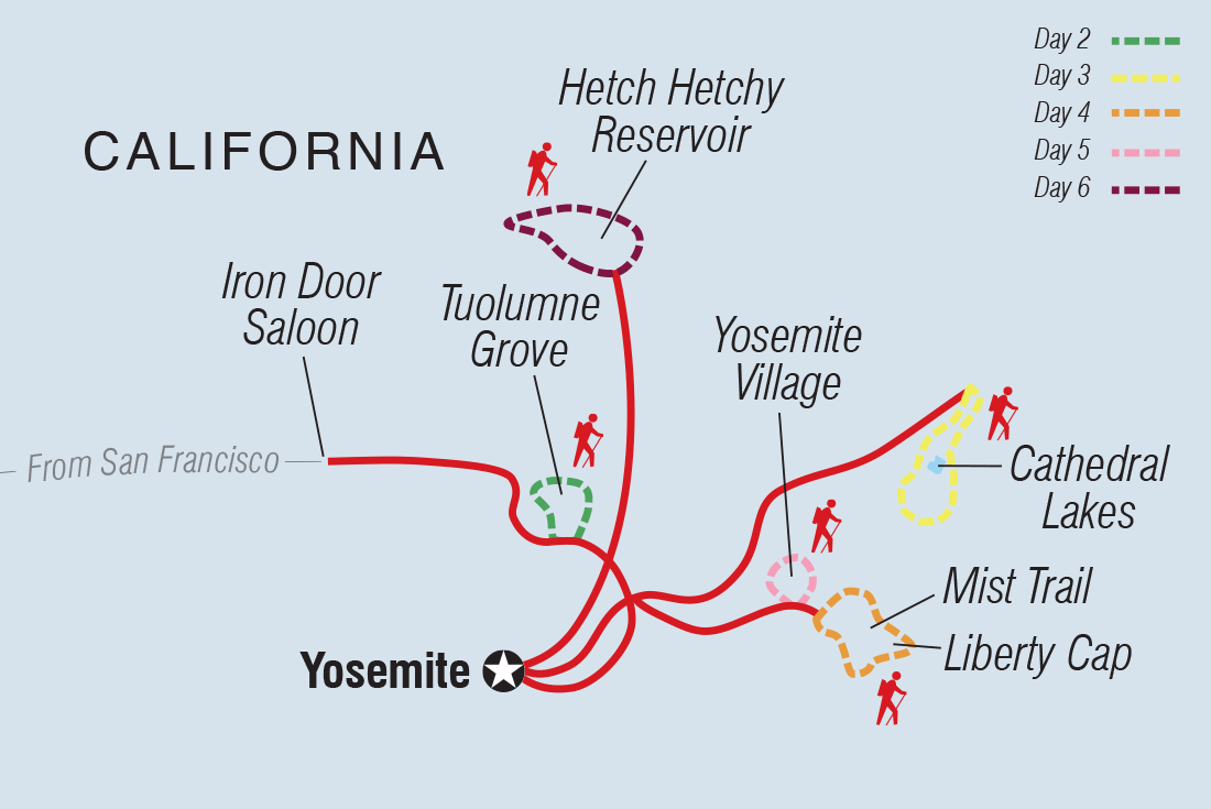 tourhub | Intrepid Travel | Hiking in Yosemite National Park | Tour Map