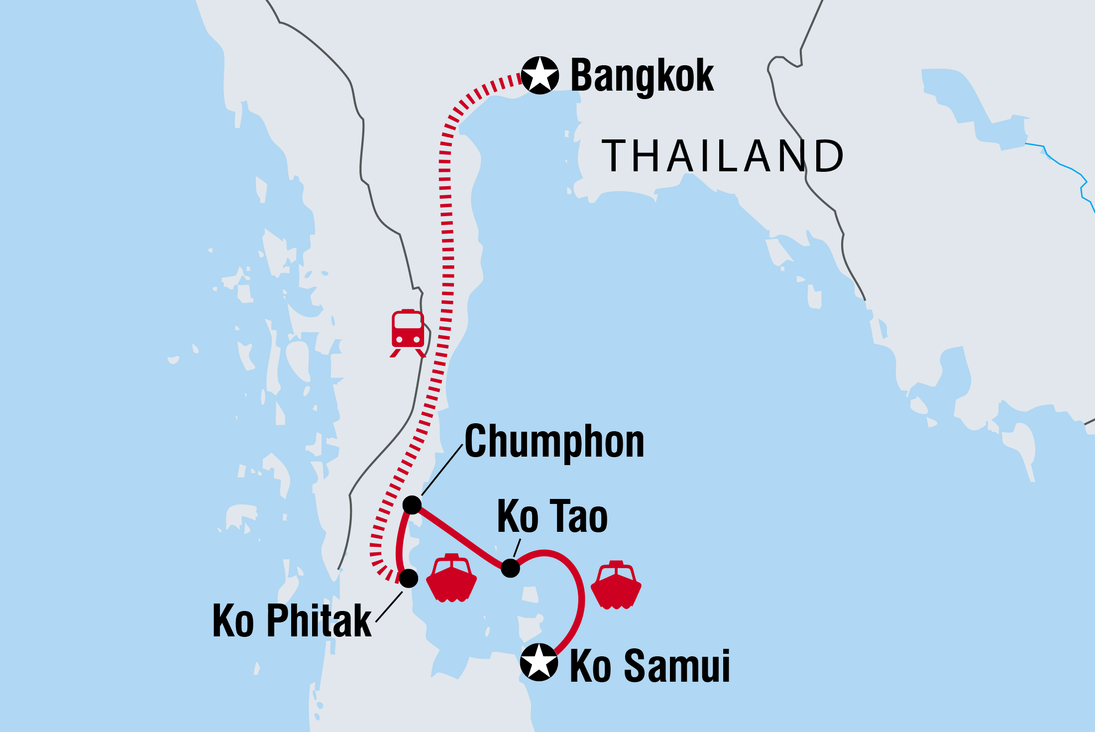 Thailand Beaches: Bangkok to Ko Samui Itinerary Map