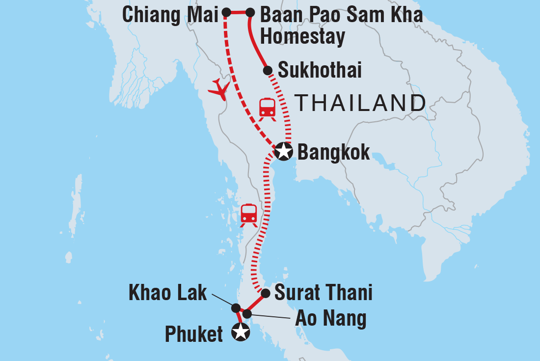 tourhub | Intrepid Travel | Classic Thailand West Coast (Nov - Apr) | Tour Map