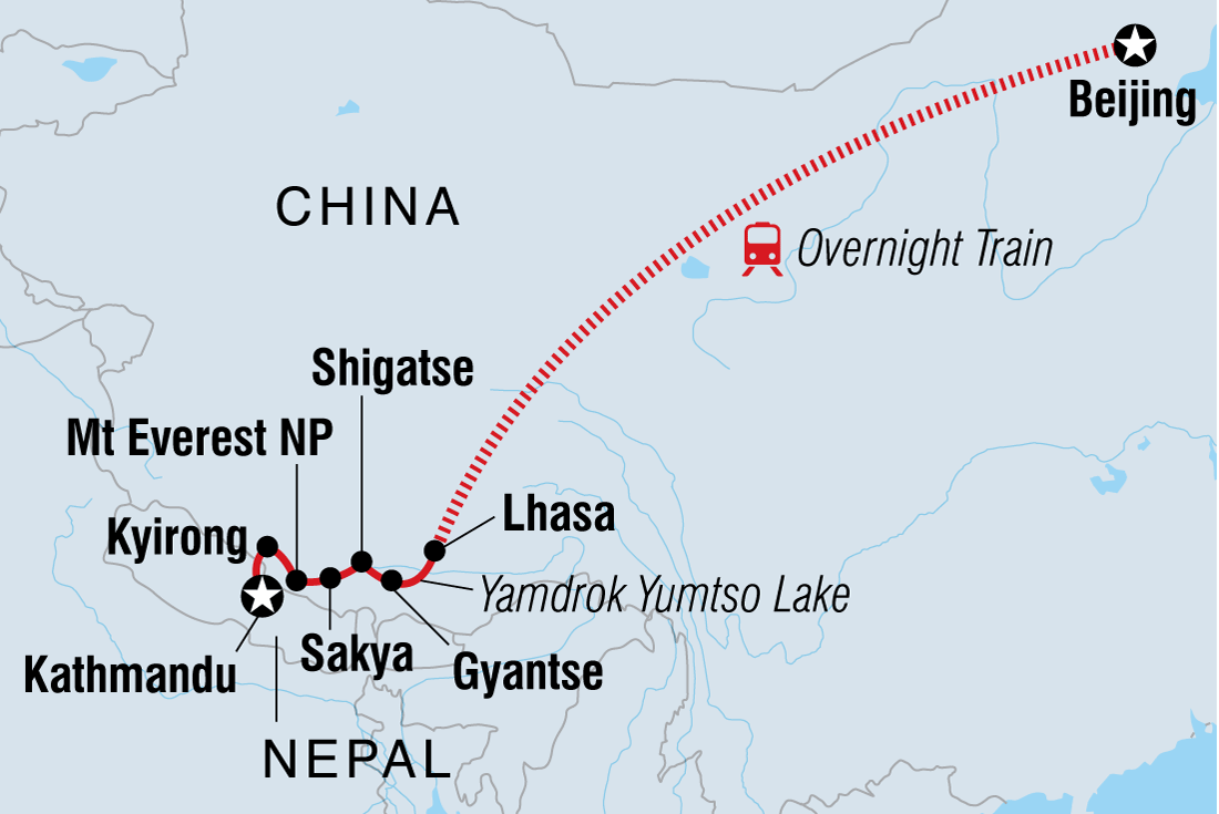 tourhub | Intrepid Travel | Tibet: Beijing to Kathmandu Overland | Tour Map