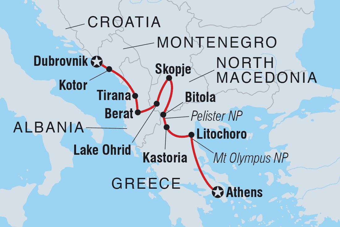 tourhub | Intrepid Travel | Dubrovnik to Athens | Tour Map