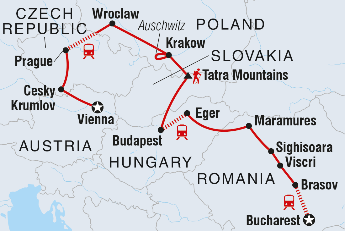 Journey through Central Europe & Romania Itinerary Map