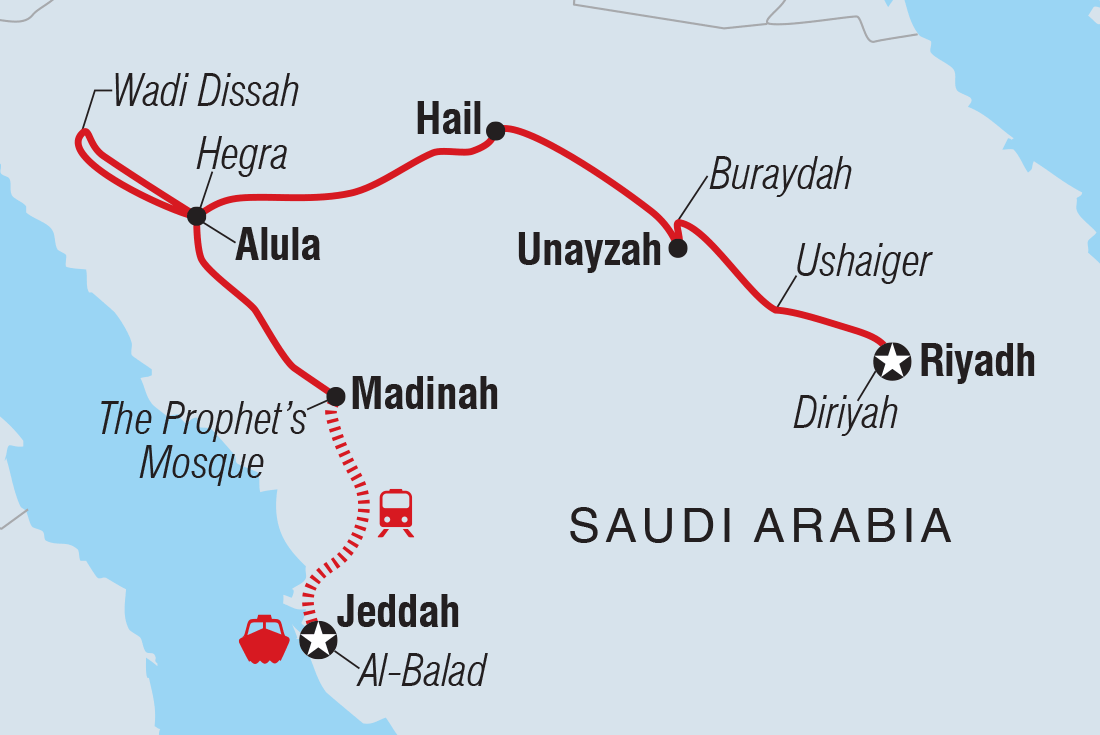 Saudi Arabia: Women's Expedition Itinerary Map