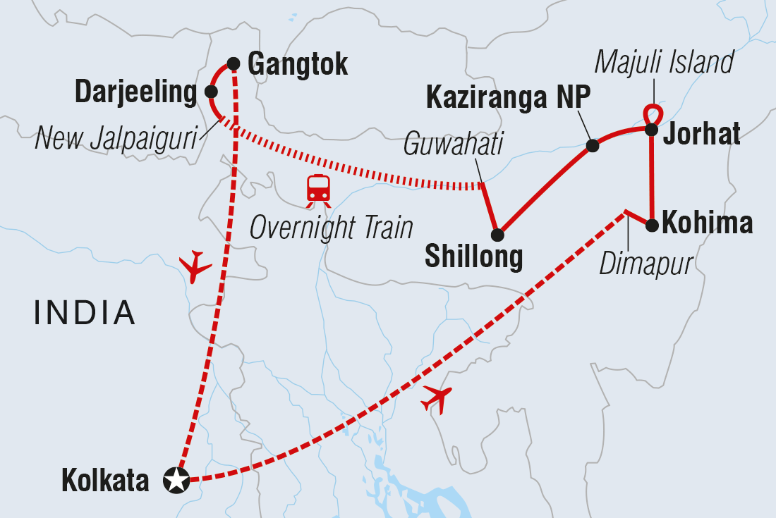 tourhub | Intrepid Travel | India Expedition: Sikkim, Assam & Nagaland | Tour Map