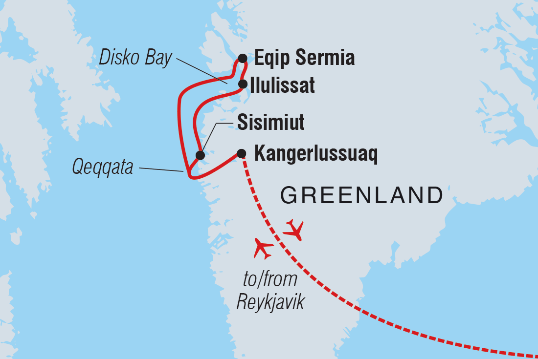 West Greenland Ice Odyssey: Glaciers and Icebergs Itinerary Map