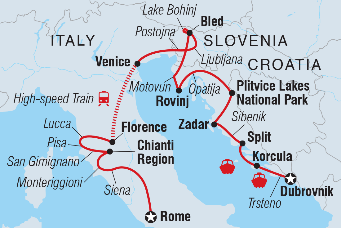Premium Rome to Dubrovnik Itinerary Map