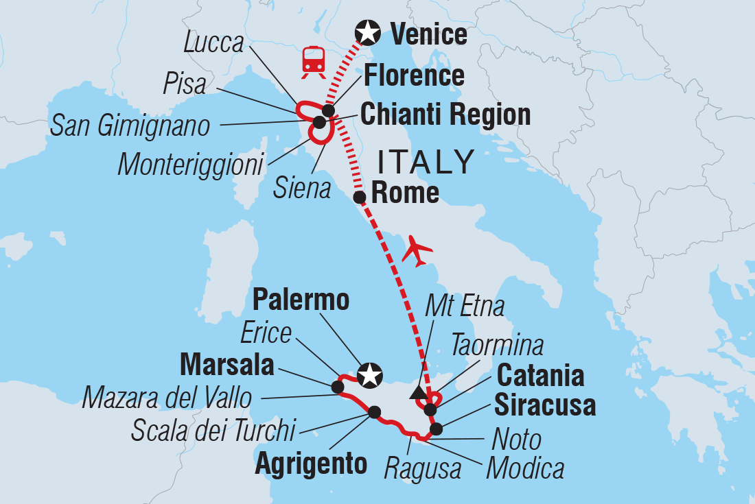 tourhub | Intrepid Travel | Premium Sicily and Tuscany | Tour Map
