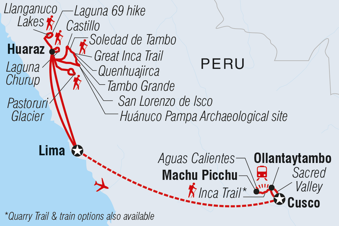 tourhub | Intrepid Travel | Trek the Great Inca Road and Inca Trail  | GGXGC | Route Map