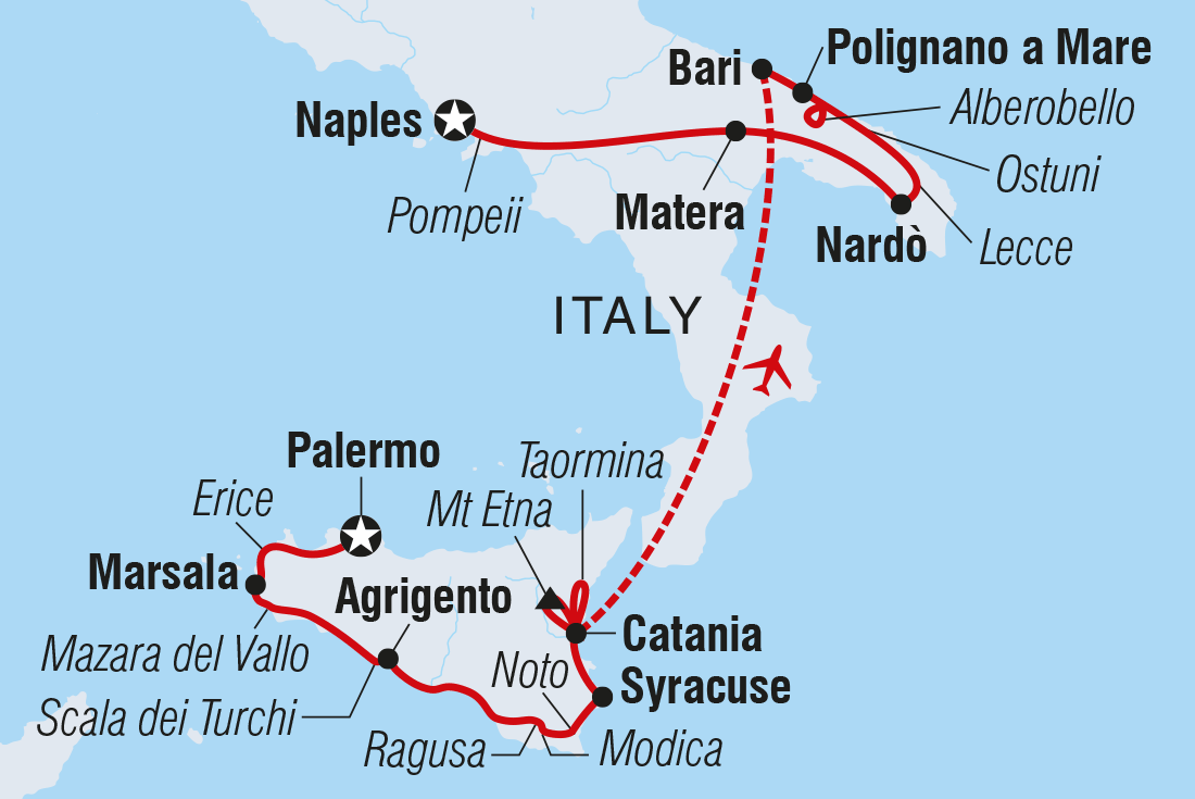 tourhub | Intrepid Travel | Premium Sicily and Puglia | Tour Map