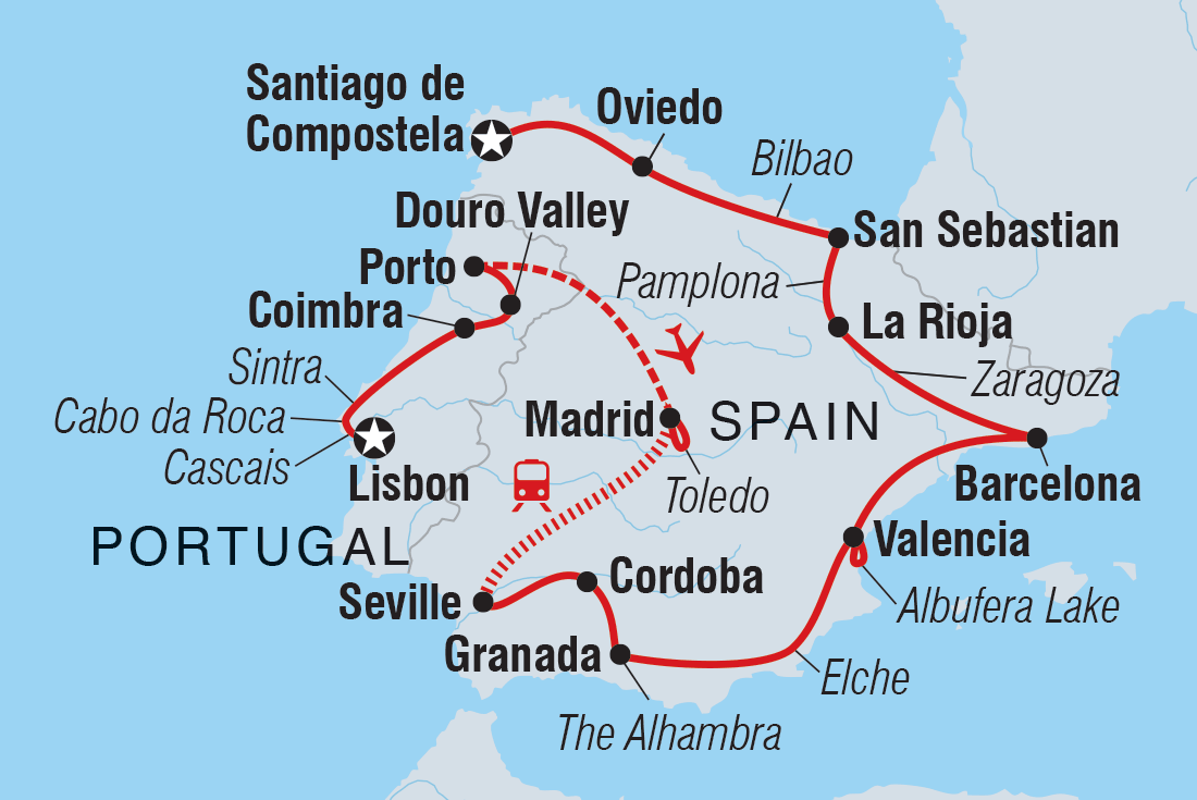 Premium Portugal and Spain in Depth Itinerary Map
