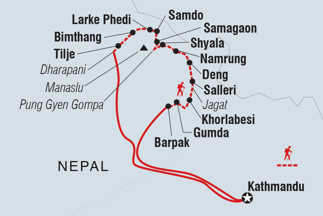 Nepal Expedition: Manaslu Circuit Trek Itinerary Map