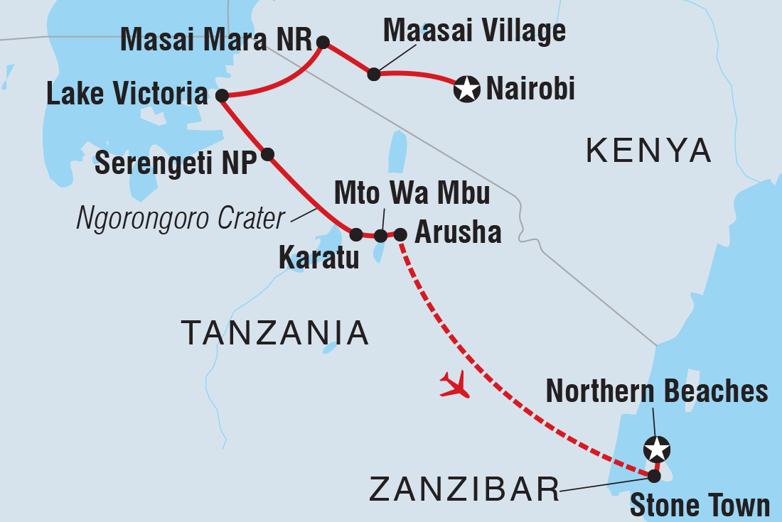 tourhub | Intrepid Travel | Real East Africa & Zanzibar | Tour Map