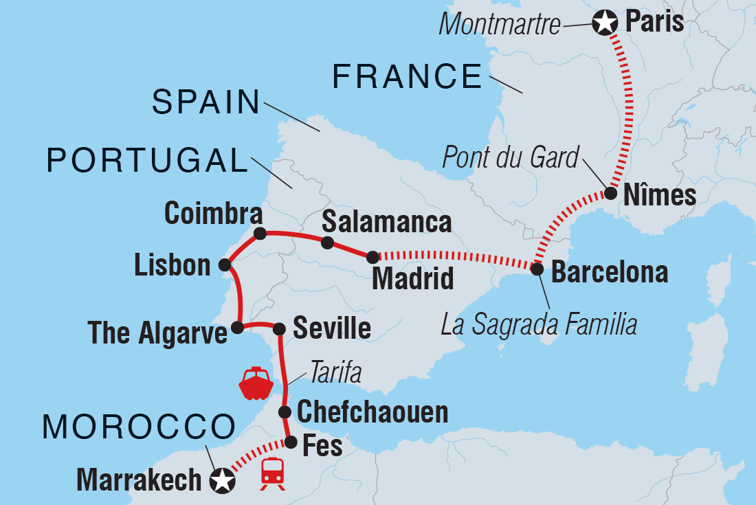 Paris to Marrakech Itinerary Map