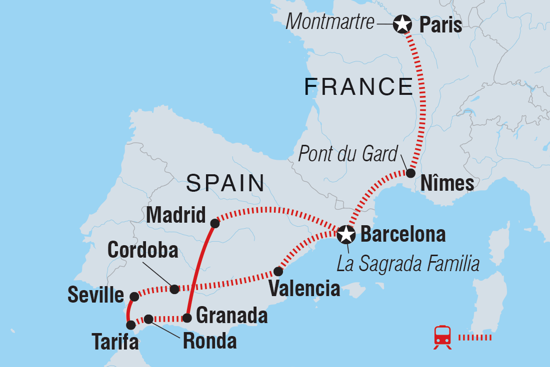 France &amp; Spain Itinerary Map