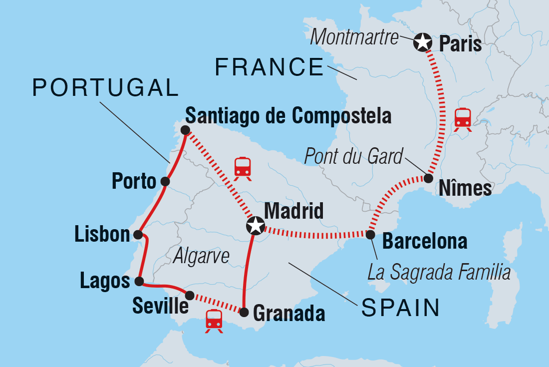 tourhub | Intrepid Travel | France, Spain & Portugal | Tour Map